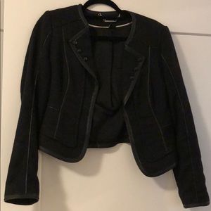 Black blazer-  tweed w/ faux leather trim